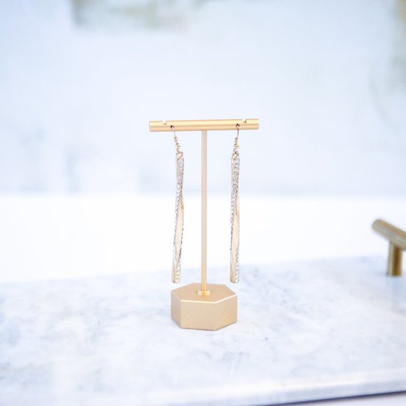 Gold and Rhinestone Vertical Twist Drop Earrings - Picture 2 of 2